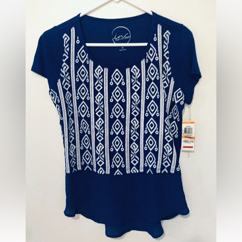 INC International Goddess Royal Blue White Sun & Sea Top NWT Small Petite